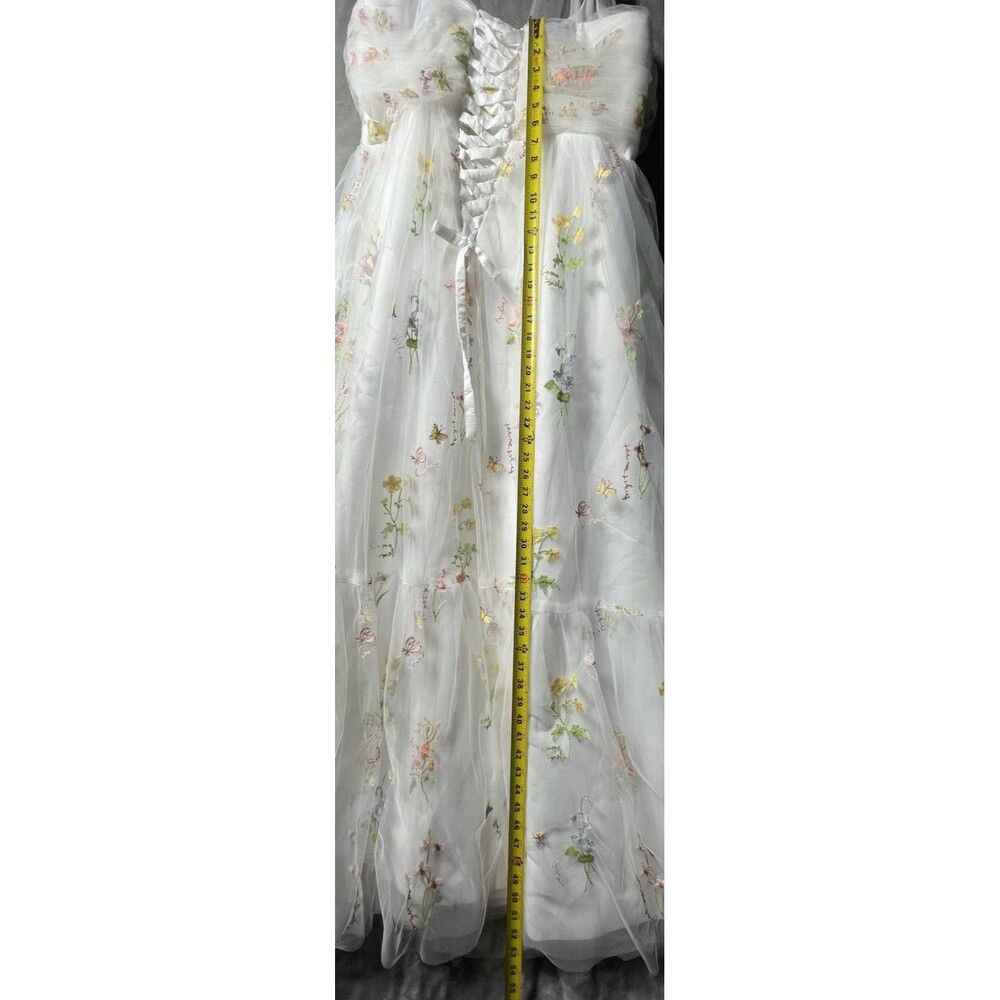White Multicolor Floral Embroidered Tulle Satin Gown Dress Size 24W Sleeveless - Picture 12 of 13